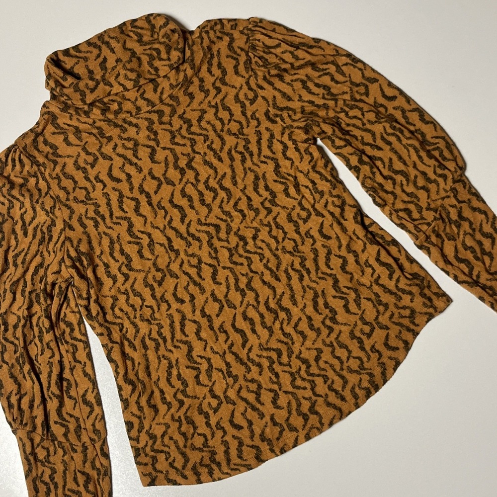 Anthropologie Tiger Stripe Turtleneck Sz S Soft Viscose Blend Peasant Sleeve Top